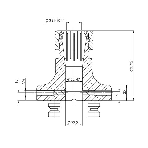 Technical drawing 41032: Preci•Point 52 Collet Chuck for ER 32 collets clamping range Ø 3 - 20 mm