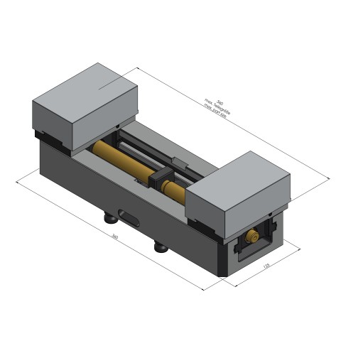 Technical drawing 44355-125: Avanti 125 Profile Clamping Vise jaw width 125 mm max. clamping range 355 mm